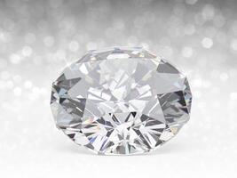 Dazzling diamond on white shining bokeh background. concept for chossing best diamond gem design photo