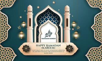 Realistic ramadan background with mosque, lantern,  for banner, greeting card vector