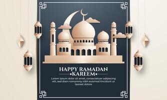 Realistic ramadan background with mosque, lantern,  for banner, greeting card vector