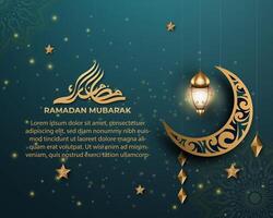 Realistic ramadan background with crescent moon, lantern. for banner, greeting card vector