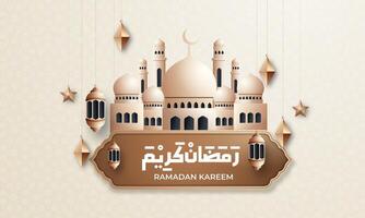 Realistic ramadan background with mosque, lantern, islamic pattern for banner, greeting card vector