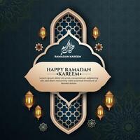 realista Ramadán antecedentes con islámico patrón, linterna, para bandera, saludo tarjeta vector
