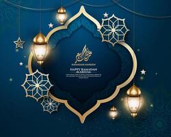 Realistic ramadan background with islamic pattern, lantern,  for banner, greeting card vector