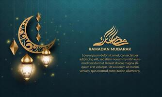 Realistic ramadan background with crescent moon, lantern. for banner, greeting card vector