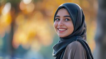 AI generated Smiling Islamic Girl, Capturing Cultural Diversity and Joy photo