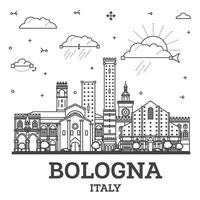 Outline Bologna Italy City Skyline with Historic Buildings Isolated on White. Bologna Cityscape with Landmarks. vector