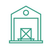 Small warehouse with box on pallet. Outline icon isolated on white background. Part of supply chain. vector