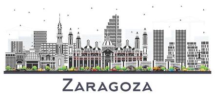 Zaragoza Spain City Skyline with Color Buildings isolated on white. Zaragoza Cityscape with Landmarks. Business Travel and Tourism Concept with Historic Architecture. vector