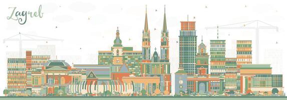 Zagreb Croatia City Skyline with Color Buildings. Zagreb Cityscape with Landmarks. Business Travel and Tourism Concept with Historic Architecture. vector