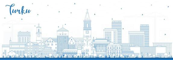 Outline Turku Finland city skyline with blue buildings. Turku cityscape with landmarks. Business travel and tourism concept with modern and historic architecture. vector