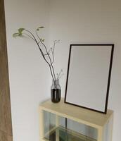 minimalist frame mockup leaning on the white wall photo