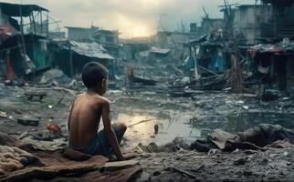 AI generated Socio-Economic Challenges - Portraying a Child's Life in Poverty photo