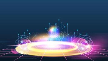 Abstract Quantum computer technologies background concept with Futuristic blue circuit and Waves flow. Vector Illustration eps10