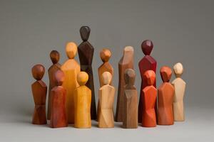 AI generated Assorted wooden figures symbolising diversity concept photo