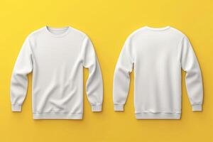 AI generated White long-sleeve tshirt mockup on yellow background photo