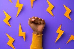 AI generated Raised fist with lightning bolts for empowerment concept photo