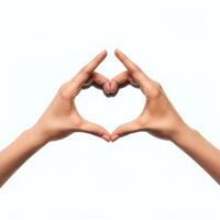 AI generated Hands showing a heart shape isolated on a white background. photo