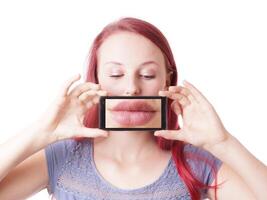 woman taking photo of her own lips