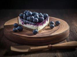 AI Generated Fresh Yummy Handmade Piece of Blueberry Cheesecake. Generative ai. High quality illustration photo