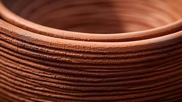 AI generated closeup shot of a clay pot's detailed raw and organic feel of the material texture photo