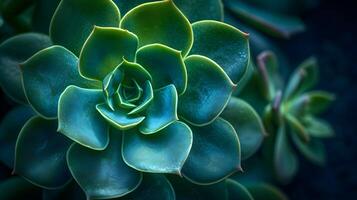 AI generated A mesmerizing macro capture of a green succulent plant photo