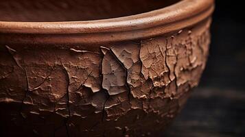 AI generated closeup shot of a clay pot's detailed raw and organic feel of the material texture photo