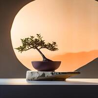 ai generado bonsai árbol en un minimalista planta de casa maceta foto