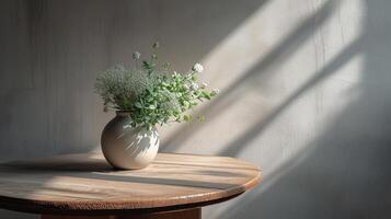 ai generado un blanco terra cotta planta en un mesa foto