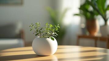 ai generado un blanco terra cotta planta en un mesa foto