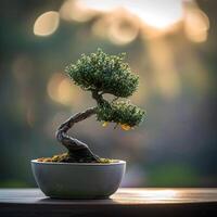 ai generado bonsai árbol en un minimalista planta de casa maceta foto
