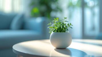 ai generado un blanco terra cotta planta en un mesa foto