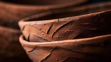 AI generated closeup shot of a clay pot's detailed raw and organic feel of the material texture photo