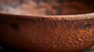 AI generated closeup shot of a clay pot's detailed raw and organic feel of the material texture photo