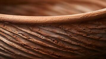 AI generated closeup shot of a clay pot's detailed raw and organic feel of the material texture photo