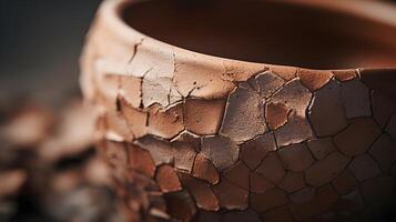 AI generated closeup shot of a clay pot's detailed raw and organic feel of the material texture photo