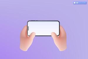 3d hand holding mobile phone icon symbol. Realistic smartphone with empty screen, Phone mockup. Editable device mobile template concept. 3D vector isolated illustration, Cartoon pastel Minimal style.