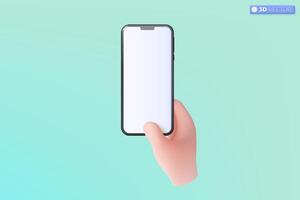 3d hand holding mobile phone icon symbol. Realistic smartphone with empty screen, Phone mockup. Editable device mobile template concept. 3D vector isolated illustration, Cartoon pastel Minimal style.