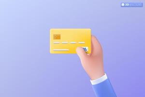 3d hand and credit card icon symbol. debit or credit card, Business card, financial, security card, employee card, Mockup concept. 3D vector isolated illustration, Cartoon pastel Minimal style.