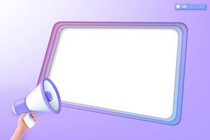 3d megaphone speaker and violet background icon symbol. loudspeaker announce discount promotion, Sell reduced prices, Marketing concept. 3D vector isolated illustration, Cartoon pastel Minimal style.