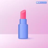 3d Lipstick icon symbol. pinK color, makeup cosmetic product, Beauty skincare treatment. package design, Makeup cosmetic concept. 3D vector isolated illustration. Cartoon pastel Minimal style.