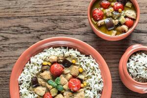 Thai green chicken curry with mix of white and wild rice photo