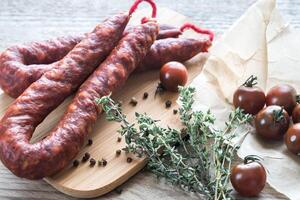 Chorizo with cherry tomatoes photo