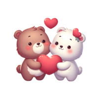 AI generated A cute cartoon couple of bears in love with heart for Valentines day greeting card, clipart, transparent background. png