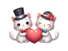 AI generated A cute cartoon couple of cats in love with heart for Valentines day greeting card, clipart png