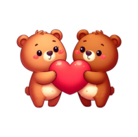 AI generated A cute cartoon couple of bears in love with heart for Valentines day greeting card, clipart, transparent background. png