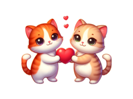 ai generado un linda dibujos animados Pareja de gatos en amor con corazón para san valentin día saludo tarjeta, clipart png