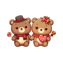 AI generated A cute cartoon couple of bears in love with heart for Valentines day greeting card, clipart, transparent background. png