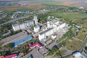 Top view of a silo elevator. Aerophotographing industrial object. photo