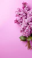 AI generated Lilac Branches on a Purple Background. Copy Space, photo