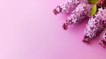 AI generated Lilac Branches on a Purple Background. Copy Space, photo